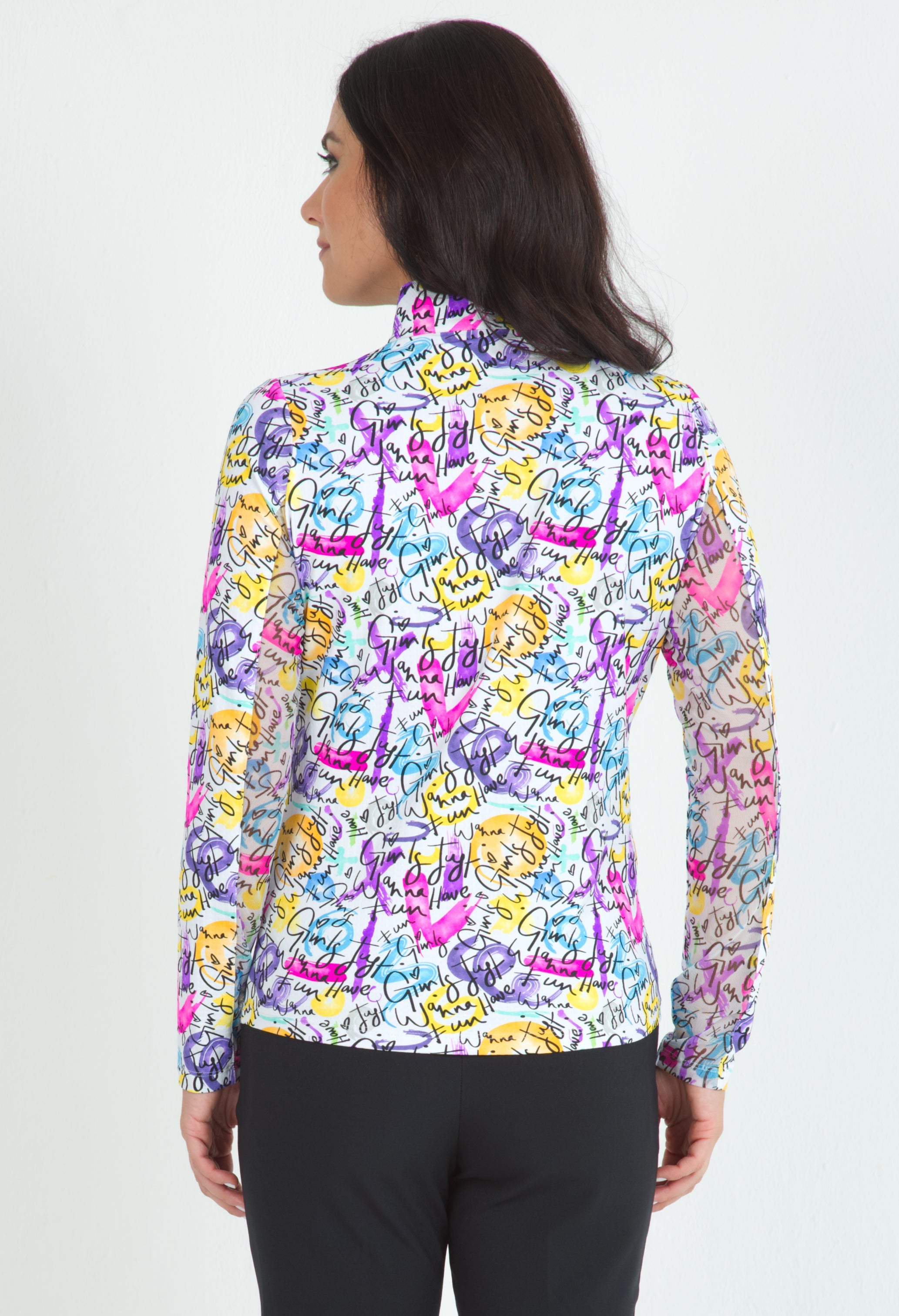 Angie Print Long Sleeve Mock Neck Top ¨C 10765